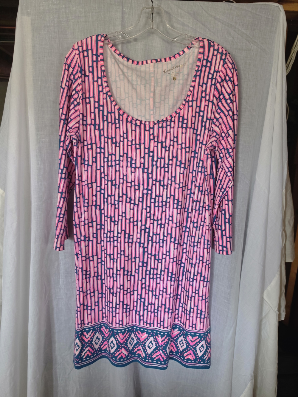 Lilly Pulitzer Pink & Navy Geometric Scoop-Neck Mini Dress